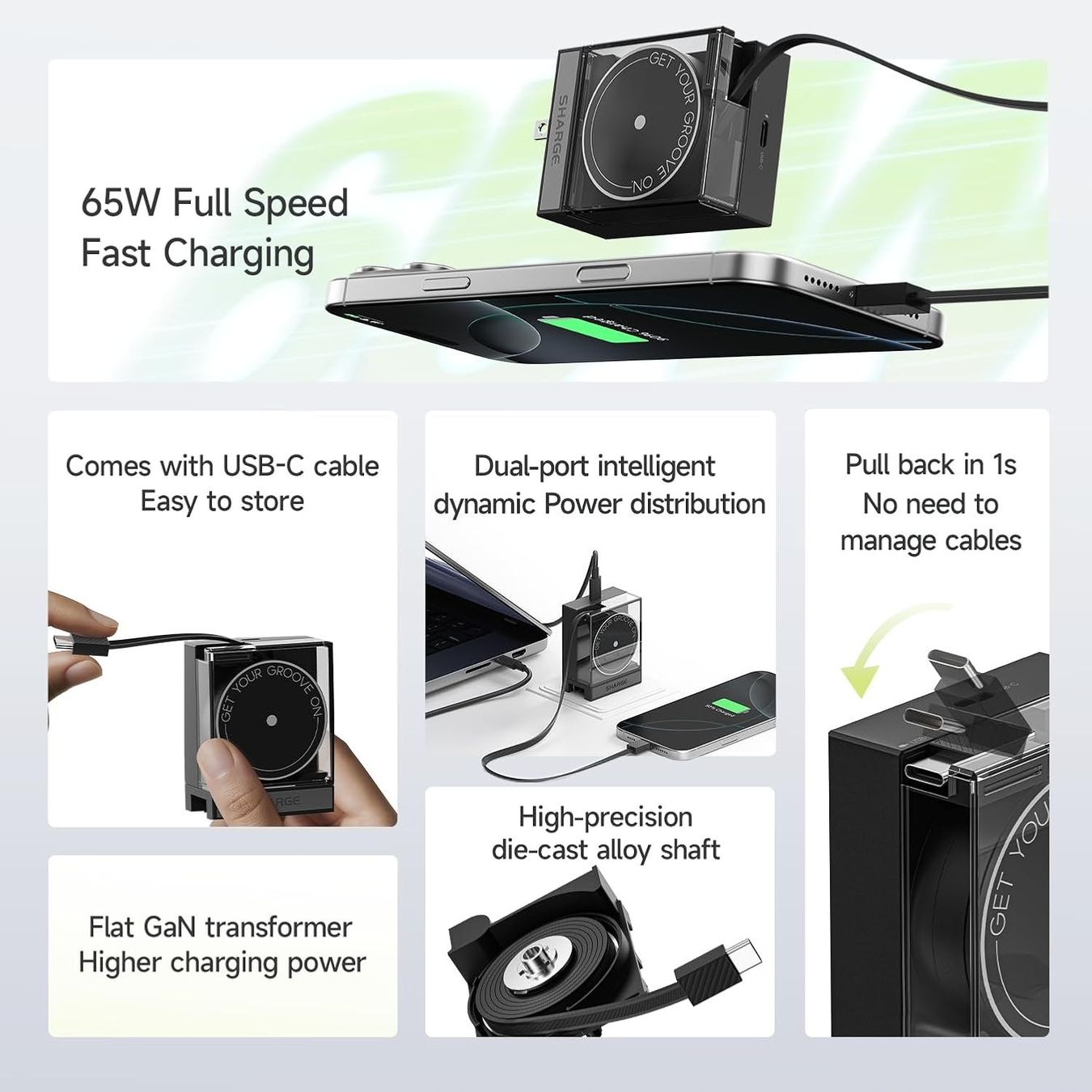 Caricabatterie: SHARGE 65W USB-C Ladegerät Retractable, schwarz – Usato da Grosshöchstetten venduto da Professio7 6