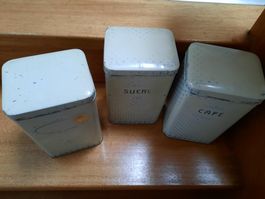 Lot de 3 boîtes anciennes "Café, Sucre..." Déco vintage!