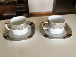 2 Espressotassen  weiss, grau, gold