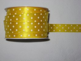 Band (Acetat) gelb mit weissen Tupfen 15mm breit