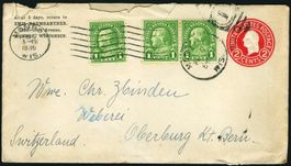 1936_USA_GS Brief m. Zusatzfrankatur; Monroe n. Oberburg BE