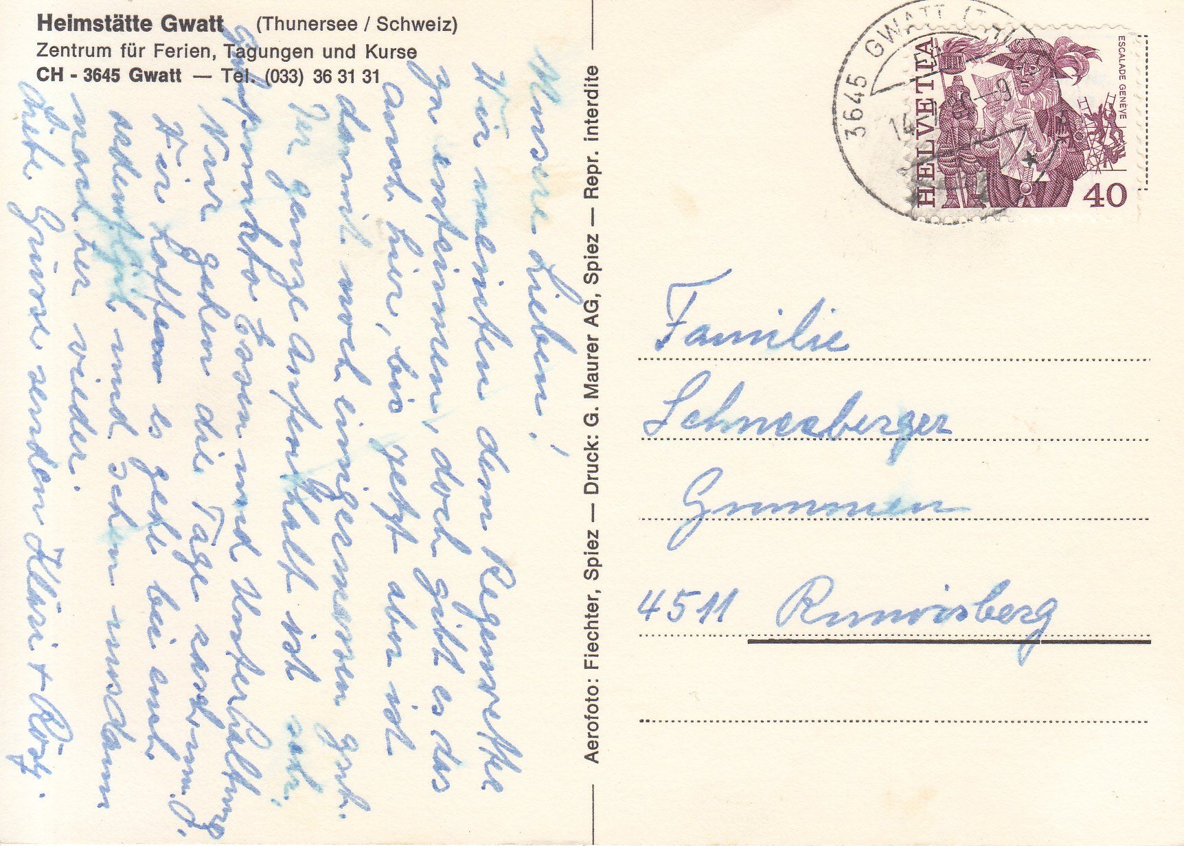 Cartoline postali: Gwatt Heimstätte 1980 – Usato da Bürglen TG venduto da StampGraf 1