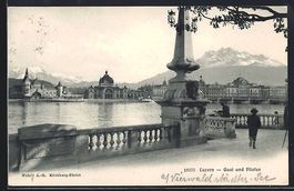 AK Luzern, Quai und Pilatus, 1925