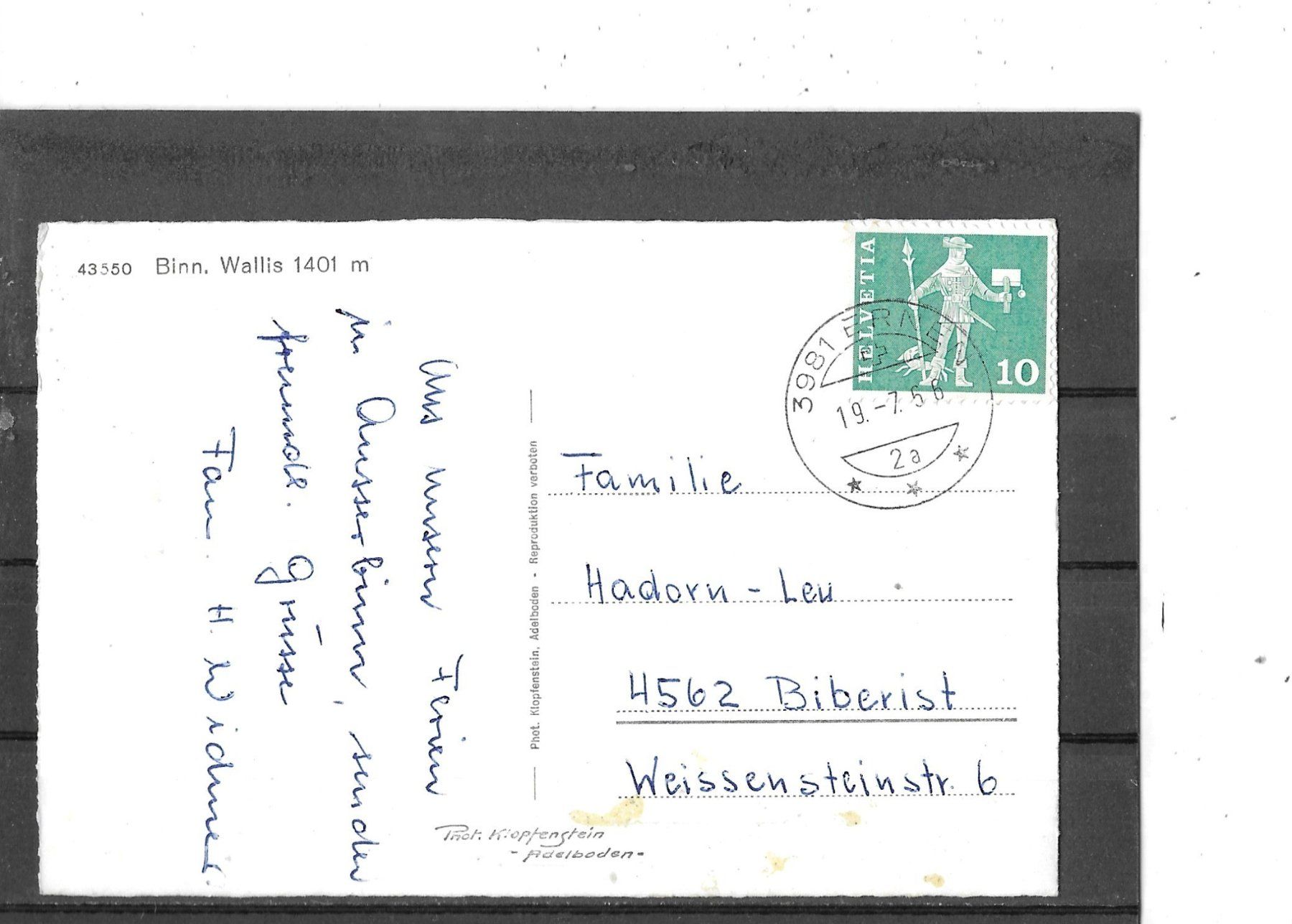 Cartoline postali: VS Binn – Usato da Schocherswil venduto da Wilare 1