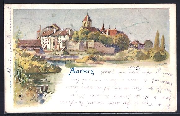 Cartoline postali: Aarberg, Ortsrand vom Feld aus gesehen,  – Usato da Berlin venduto da bartko-reher