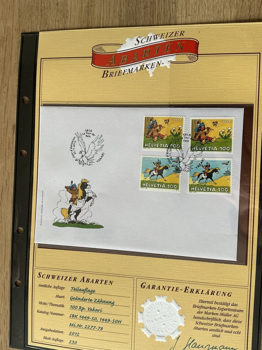 Tutti i francobolli: Schweizer Briefmarken-Sammlung Yakari, Abart – Usato da Hedingen venduto da Juniswiss