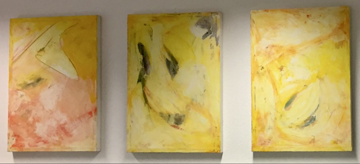 Dipinti: Abstrakte Bilder Triptychon Acryl Gemälde Kunst Leinwand – Usato da Basel venduto da Schmutpa