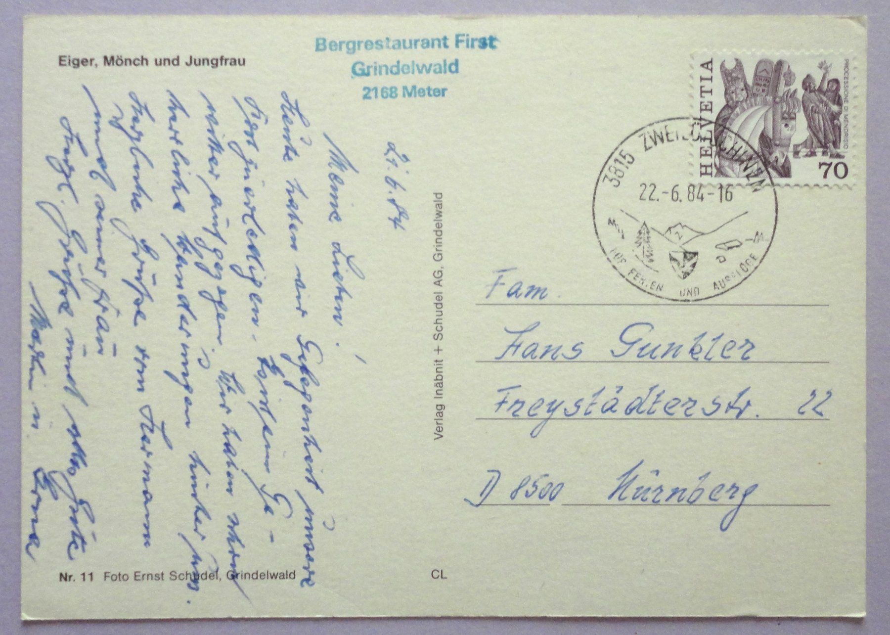 Cartoline postali: Eiger, Mönch und Jungfrau – Usato da Fétigny venduto da Billy2miny 1