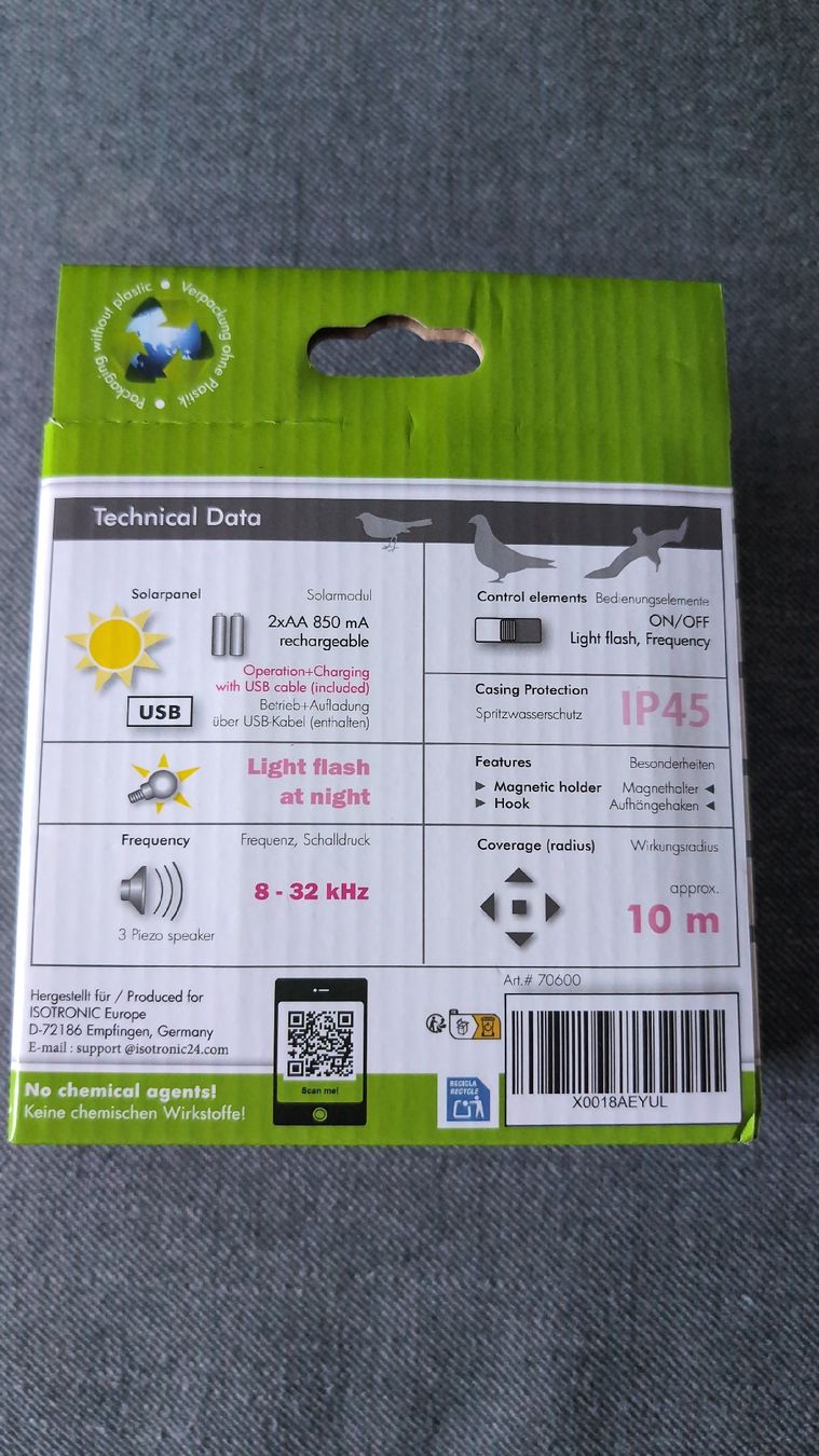 Altro per la casa: Vogelabwehr Hochfrequenz – Nuovo e nell'imballaggio originale da Büren an der Aare venduto da des_lry7 3