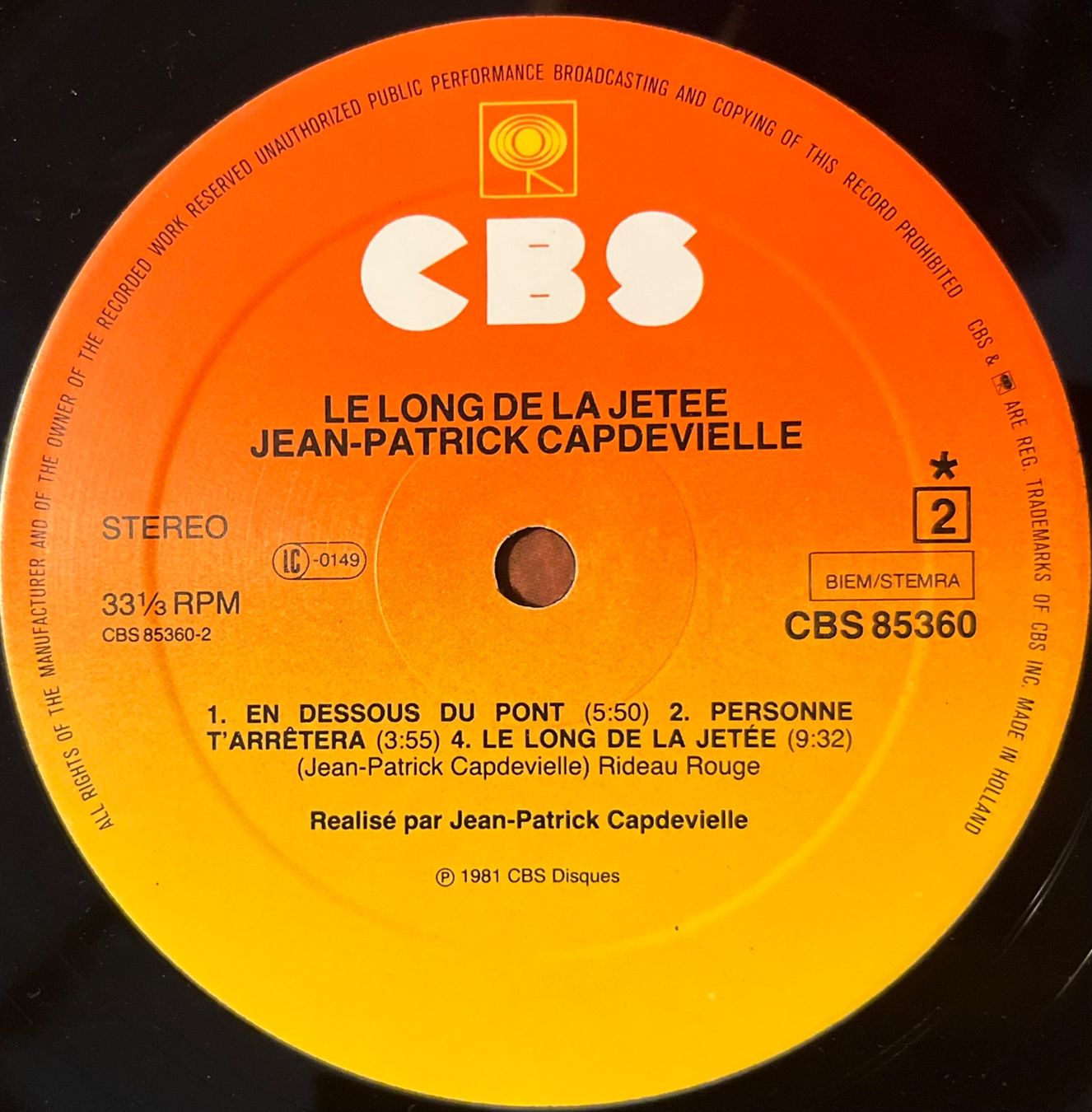 Dischi in vinile: JEAN-PATRICK CAPDEVIELLE - LE LONG DE LA JETEE - 33 Tours – Usato da Bussigny venduto da vinyl-pas-cher 3