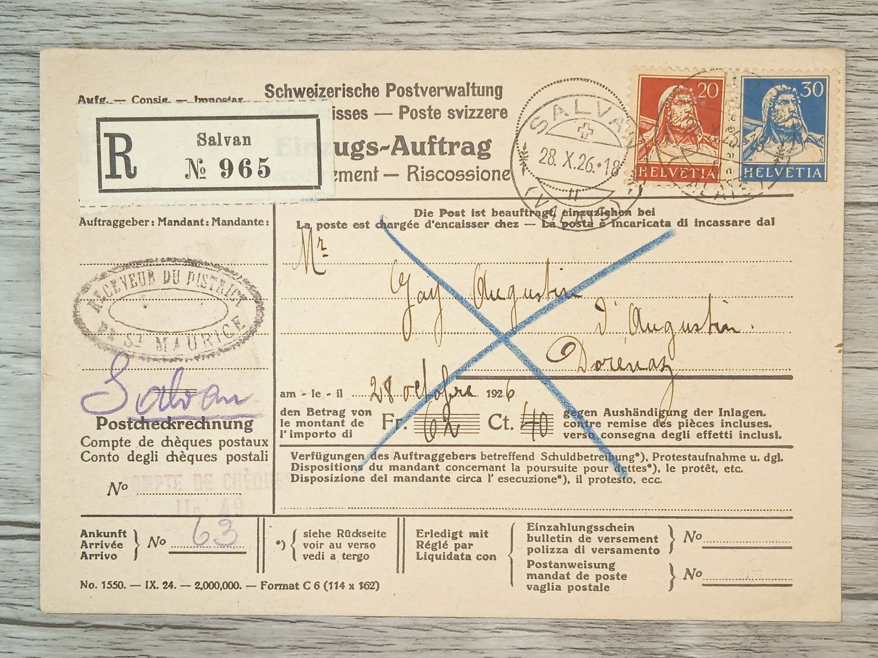 Tutti i francobolli: TR56 Enveloppe + Timbre Suisse 1926 – Usato da Cousset venduto da Patrick_Collections