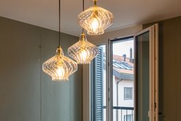 Hängeleuchte 3-flammig, Glas, Gold-Optik, wie neu