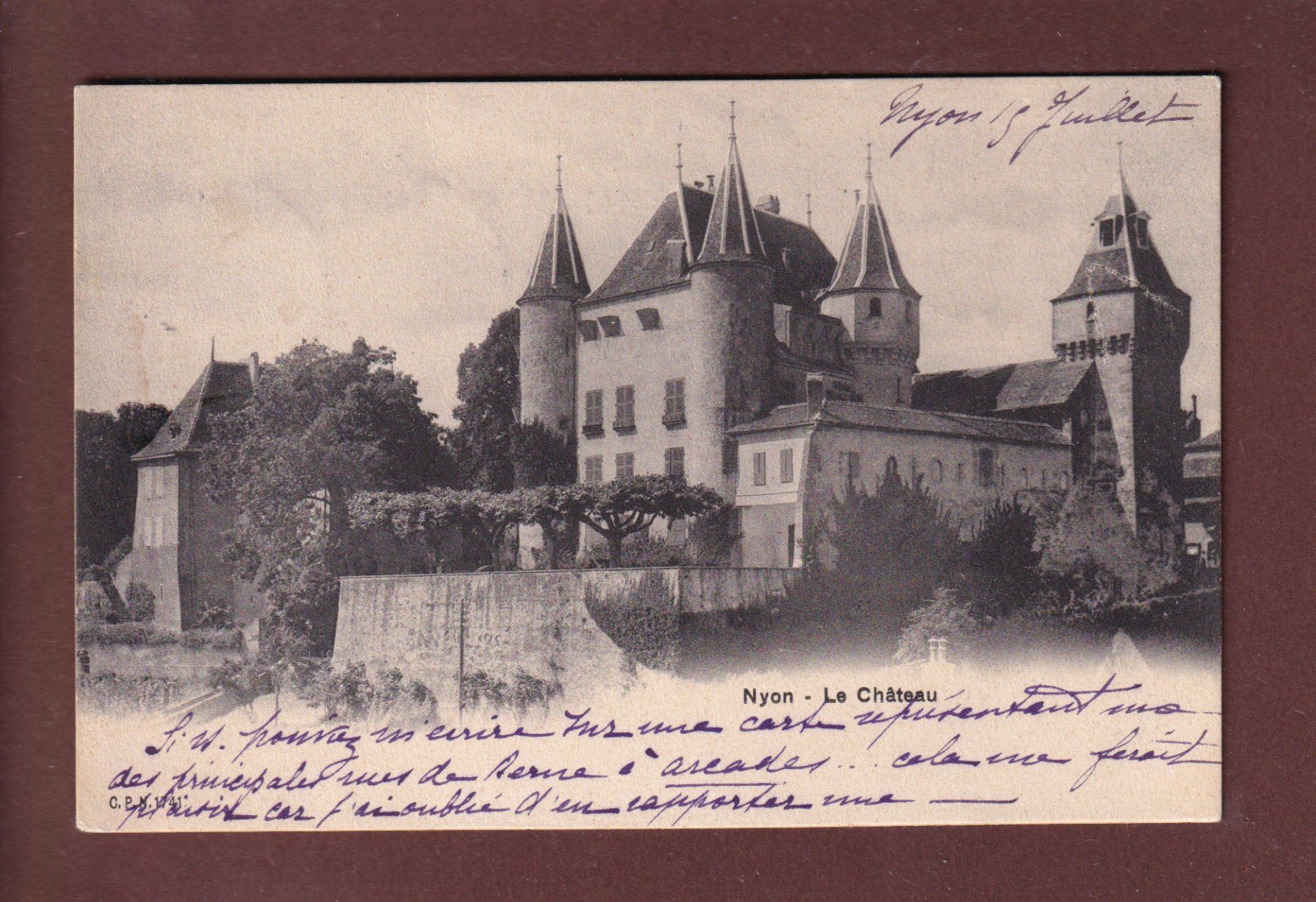 Cartoline postali: NYON - Le Château - 1906 – Usato da Pully venduto da nicecards