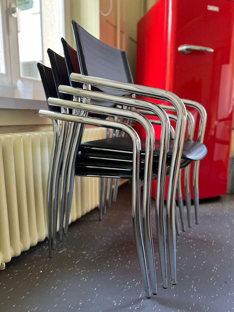 Sedie: 8 Stk Stühle Leder schwarz; Gestell chrome – Usato da Pfäffikon ZH venduto da fdemuth 2