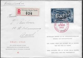 1945 R/Brief illust. SPENDE BLOCK W21 BASEL Sonder-o ab 1.-