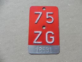 Velonummer Bike Rad Velo Nummer ZG 75 Zug 1975 Geschenk