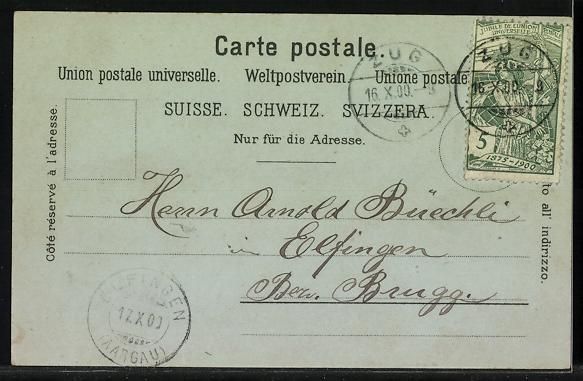 Cartoline postali: Litho Zug, Totalansicht mit Gebirgspanor – Usato da Berlin venduto da bartko-reher 1