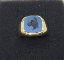 Gold 585 Siegel Ring mit Hund Motiv