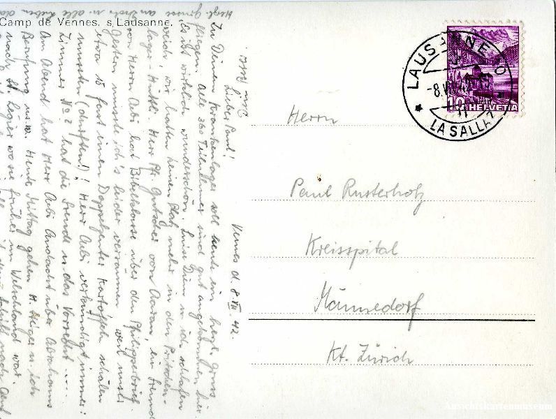 Cartoline postali: Lausanne - Camp de Vennes + 1942 – Usato da Emmenbrücke venduto da teestube 1