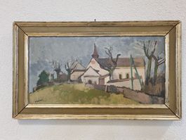 Ölgemälde Kirche von Karl Moor Basel mit Rahmen