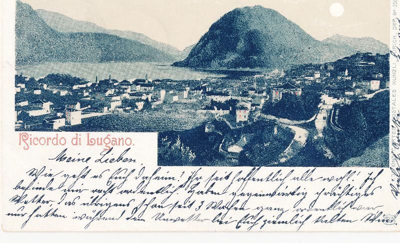 Cartoline postali: Lugano - Ricordo di ... Mondschein Ticino +1901 – Usato da Emmenbrücke venduto da teestube