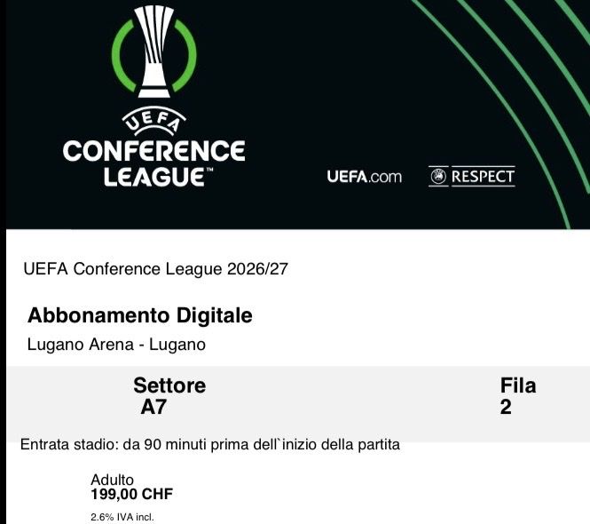 Tickets: LUGANO CONFERENCE LEAGUE TICKETS – Neu und originalverpackt aus Arbon von laz_hj9y