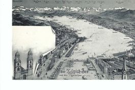 Zürich-See aus der Vogelschau, Panoramakarte Alpen Münster
