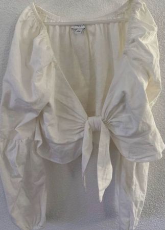 Topshop Sommerbluse, Off-White, Gr. 38, Schleife, Neuwertig
