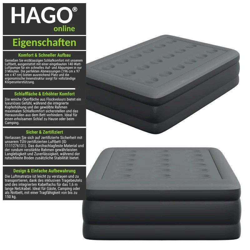 Tappetini fitness: HAGO Premium Luftbett 200x100cm – Nuovo e nell'imballaggio originale da Bottighofen venduto da zaap 1