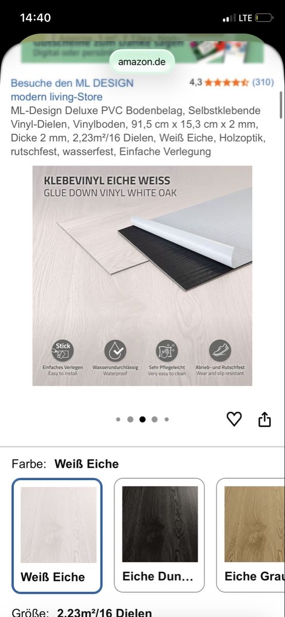 Rivestimenti per pavimenti: ML-Design PVC Bodenbelag, selbstklebend, Weiss Eiche! – Nuovo e nell'imballaggio originale da Widnau venduto da flottifetze
