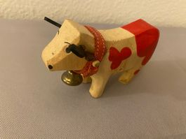 Holzkuh alt rot weiss mit Glocke Kuh Holz Vintage Handarbeit