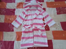 Kinder Bademantel weiss rosa gestreift, Gr. 122/128