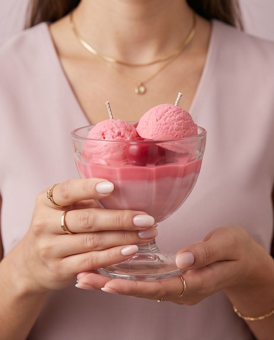 Kerzen: Kerzenglas Dessert Glace Kirsch Duft Neu – Neu und originalverpackt aus Unterentfelden von Byhnluxury