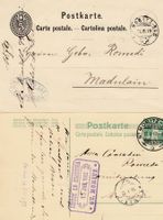 1879 + 1912 2 Ganzsachen Karten mit Hotelstempel St. Moritz