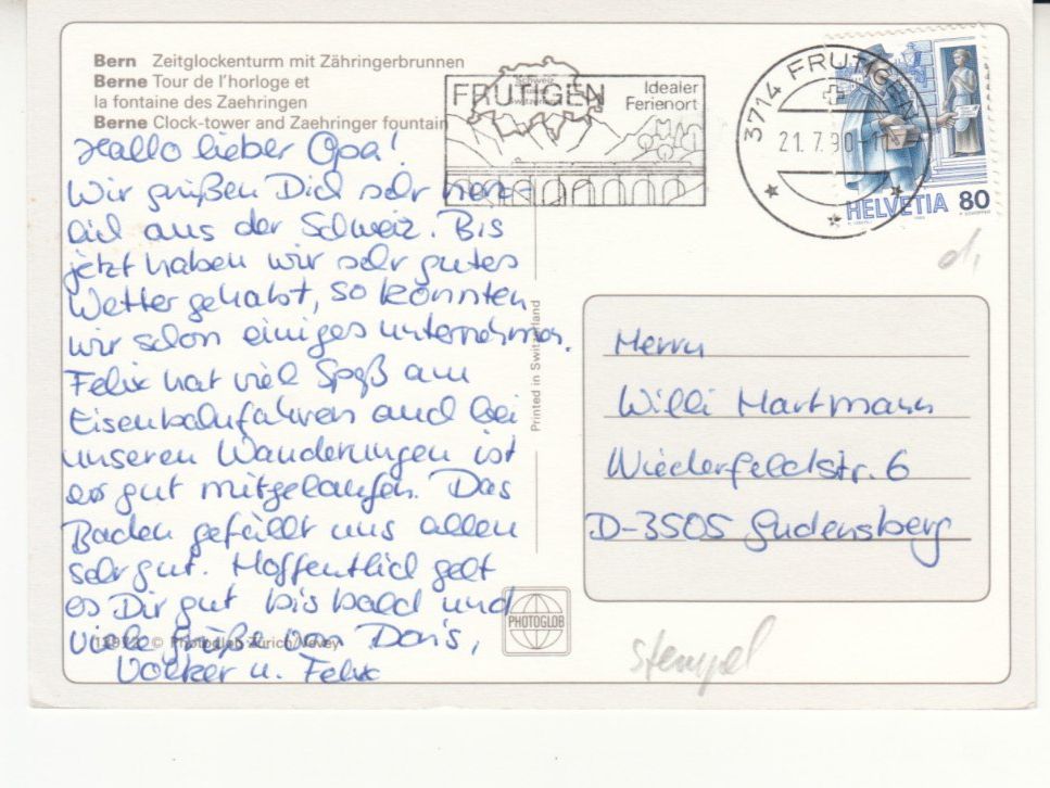 Cartoline postali: Bern 1990 – Usato da Bürglen TG venduto da StampGraf 1