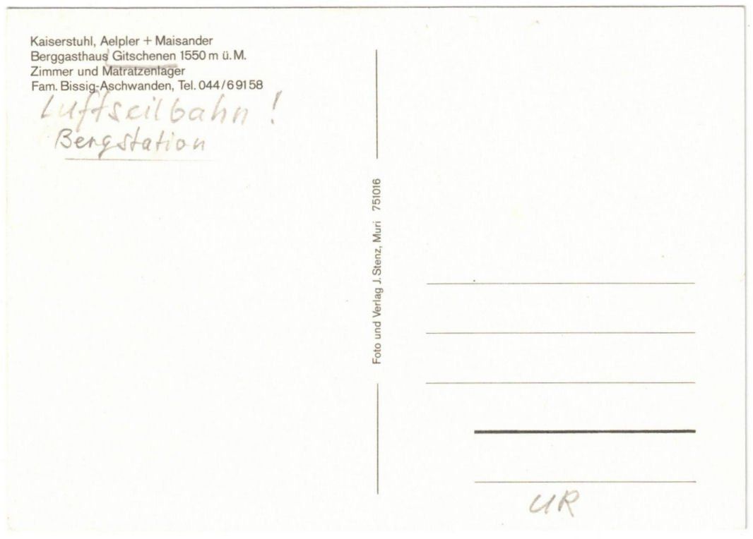 Cartoline postali: Isental - Luftseilbahn Gitschenen – Usato da Binningen venduto da Mountainrider 1