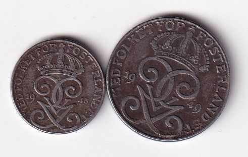Schweden 1 oere 1945 + 2 oere 1949 (Gebraucht) in Neuchâtel für CHF 0.9 ...