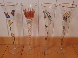 4er Set Sekt- / Champagnergläser, Paul Nagel, Handbemalt,
