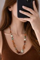 Damen Halskette Boho Perlen Braun Grün