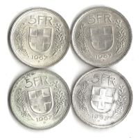 Schweiz Münzen 4 x 5 Fr.  1967  Silber