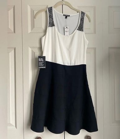 Express dress, black and white, size S, lace trim, new