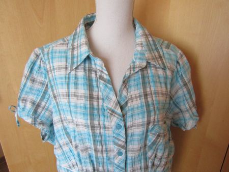 ❣️ HELLBLAU/WEISS/GRAU GEMUSTERTE BLUSE, GR. 52/54