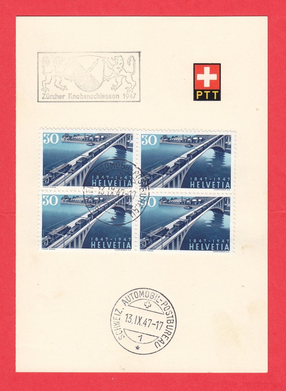 Tutti i francobolli: 1977 Plattenfehler   Nr.2.01  Fleck auf Wagendach Kat.100Fr. – Usato da Adliswil venduto da Aenti 1