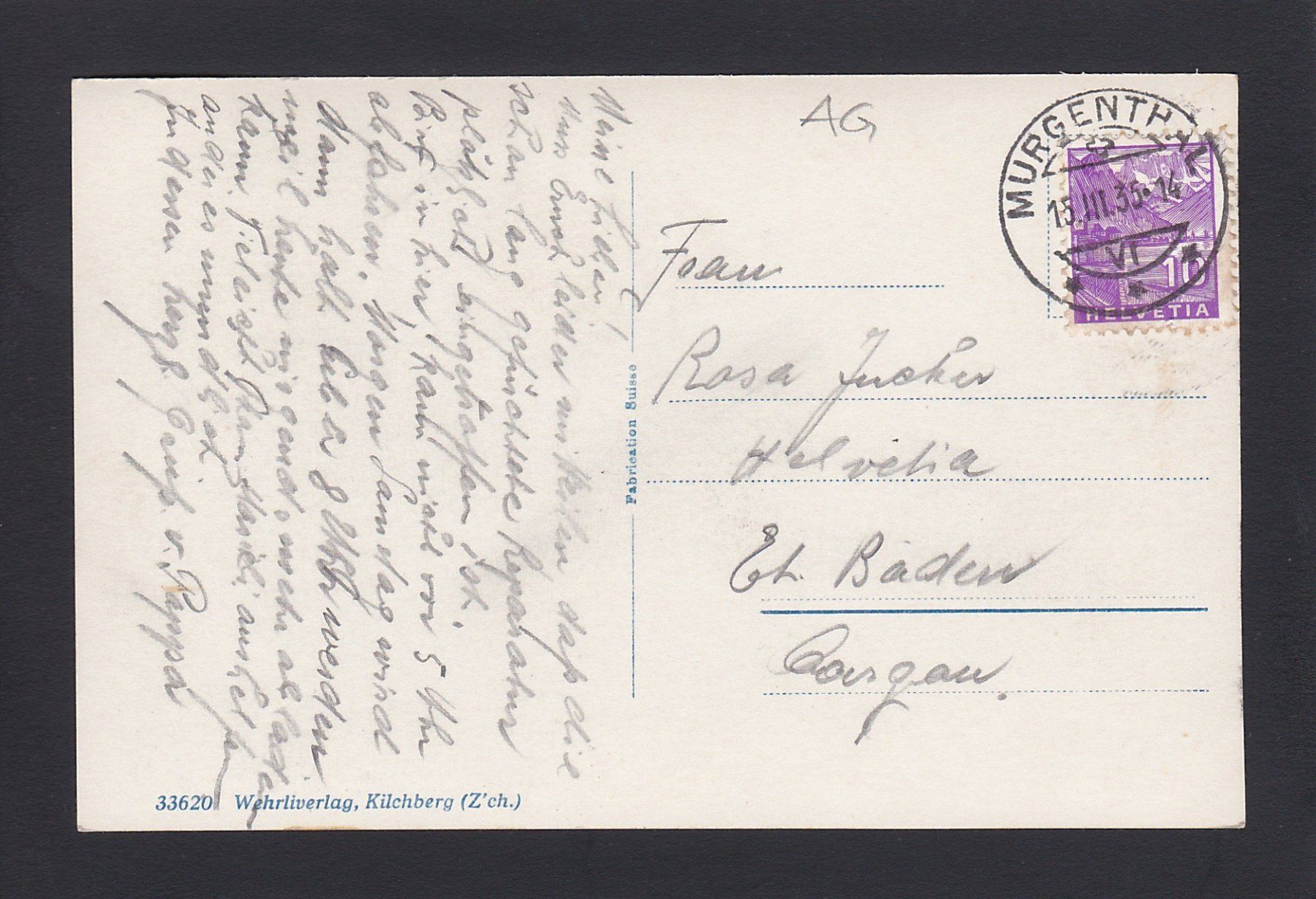 Cartoline postali: MURGENTHAL, 1935 – Usato da Reiden venduto da cinfis 1