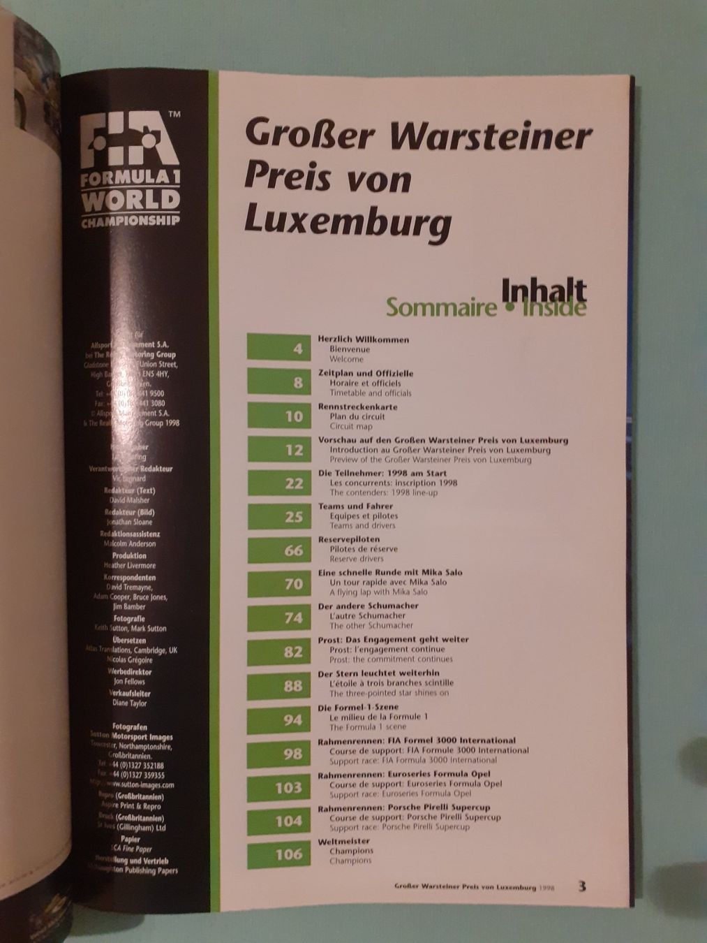 Riviste & Magazine: Programmheft Formel 1 GP Luxemburg "Nürburgring" 1998 – Usato da Aarburg venduto da Hktm 1