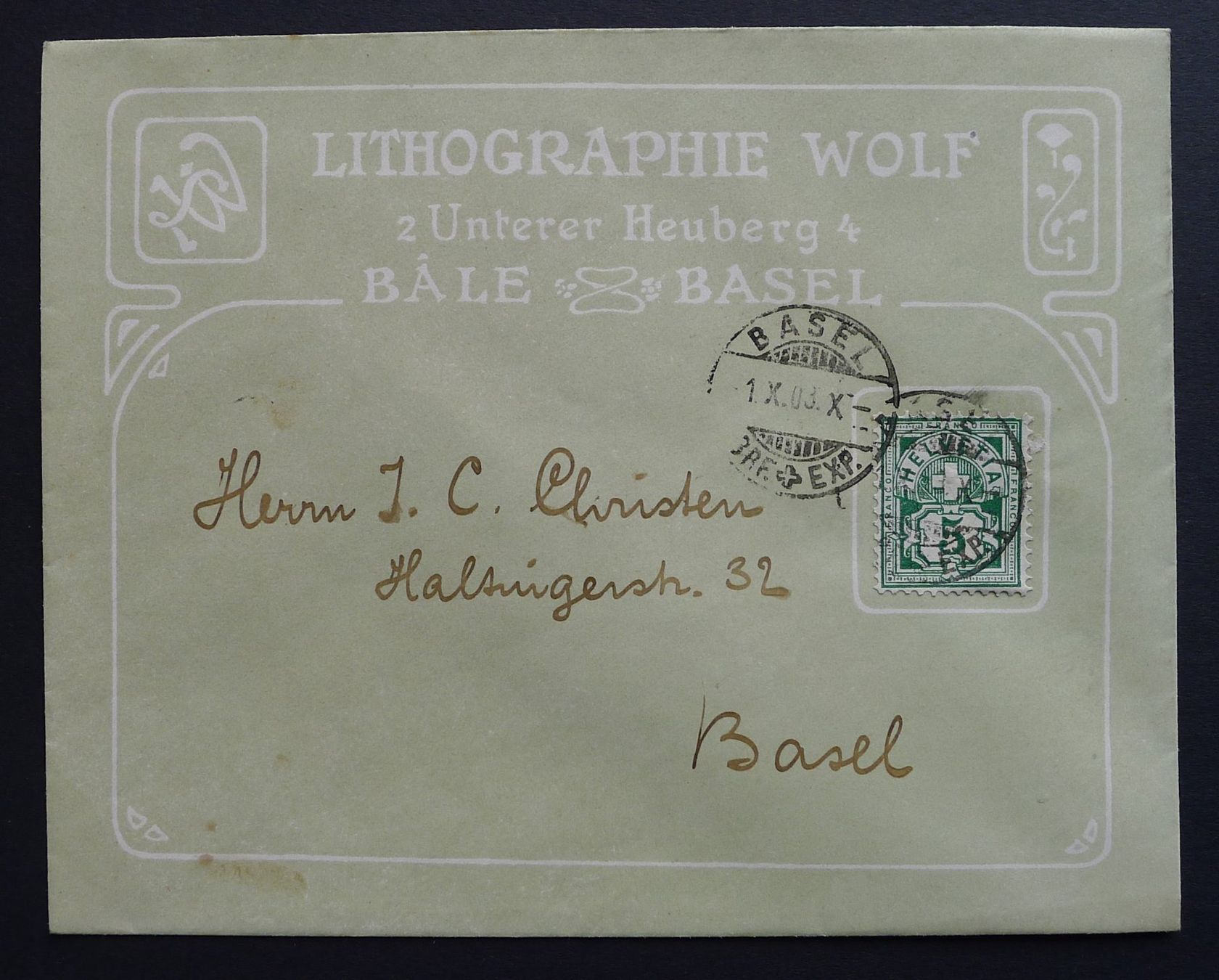 Tutti i francobolli: 1903, Brief illustriert, der Lithographie Wolf in BASEL – Usato da Ebikon venduto da SilvioFreund