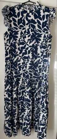 NEU! Damenkleid lang dunkelblau/weiss Grösse L