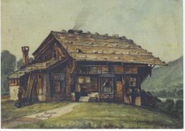 Ansichtskarte von Aquarell Bauernhaus Giessen Dallenwyl