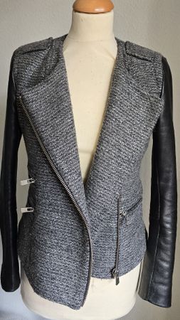 Veste bi matière laine vierge et cuir neuve, Maje, taille 38