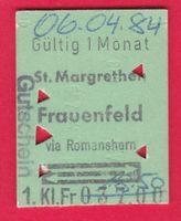 KARTON BILLETT, ST.MARGRETHEN - FRAUENFELD, 1.KLASSE, RETOUR